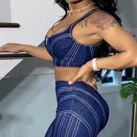 SHANE JUSTIN RUNWAY Top Stitched Denim Corset Crop Top Tank Size 2XL - Picture 1 of 6